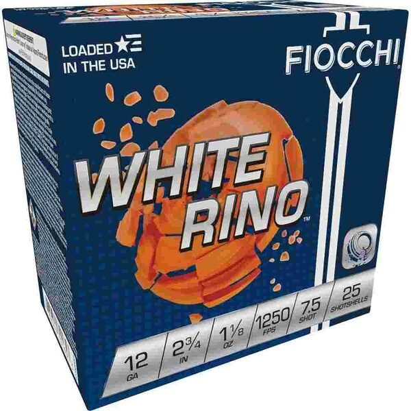 Fiocchi exacta white rino shotshells 12ga 2-3/4" 1-1/8oz 1250 fps #7. 5 25/ct