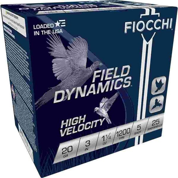 Fiocchi field dynamics shotshells 20 ga 3" 1-1/4oz 1200fps #5 25/ct