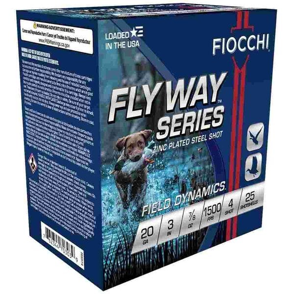 Fiocchi flyway steel shotshells 20 ga 3" 7/8oz 1500fps #4 25/ct