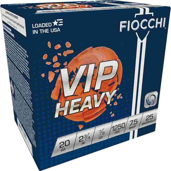 Fiocchi exacta vip heavy shotshells 20ga 2-3/4" 7/8oz 1250 fps #7. 5 25/ct