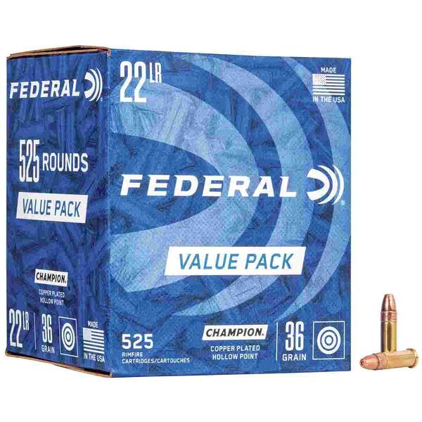 Federal champion rimfire ammunition. 22 lr 36 gr cphp 1260 fps 525/ct