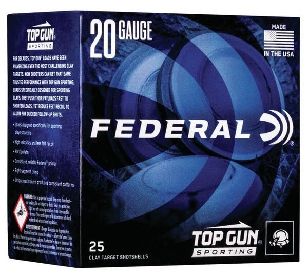 Federal top gun sporting shotshells 20ga 2-3/4" 7/8 oz 1250 fps #8 25/ct