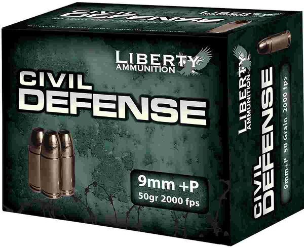 Liberty civil defense handgun ammunition 9mm (+p) 50gr schp 2000 fps 20/ct