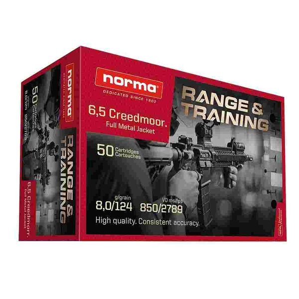 Norma range & training rifle ammunition 6. 5 creedmoor 124gr fmj 2789 fps 50/ct