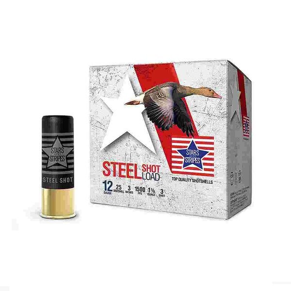 Ppu stars & stripes steel shotshell 12ga 3''  1-1/8 oz 1500 fps #3 25/ct