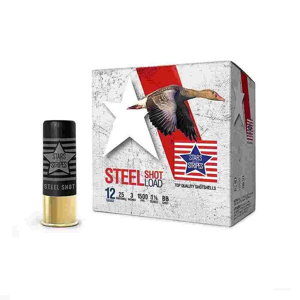 Ppu stars & stripes steel shotshell 12ga 3''  1-1/8 oz 1500 fps #bb 25/ct