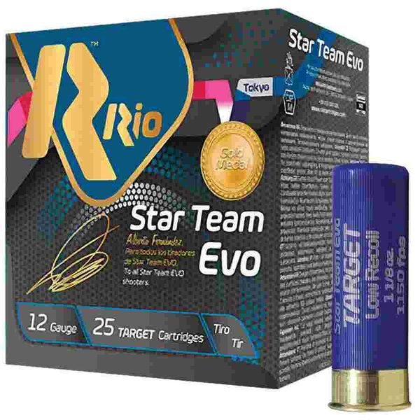 Rio star team evo shotgun ammo 32 low recoil 12ga 2-3/4" 1150fps 1-1/8oz 8 shot 25/ct