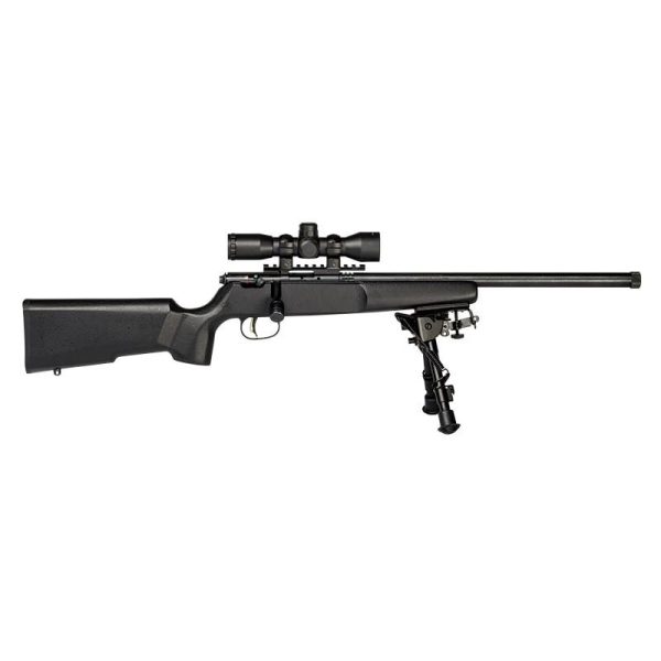 Savage rascal series target xp rifle. 22 lr single shot 16. 13" barrel synthetic stock-black scope and bi-pod