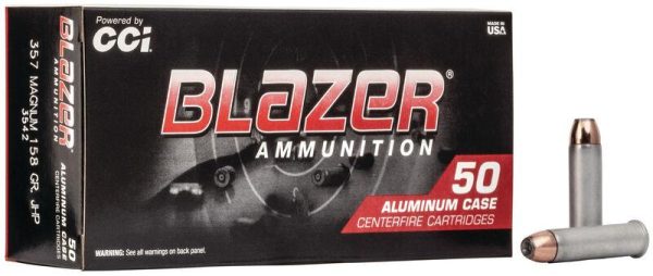 Cci blazer aluminum handgun ammunition. 357 mag 158 gr jhp 1150 fps 50/ct