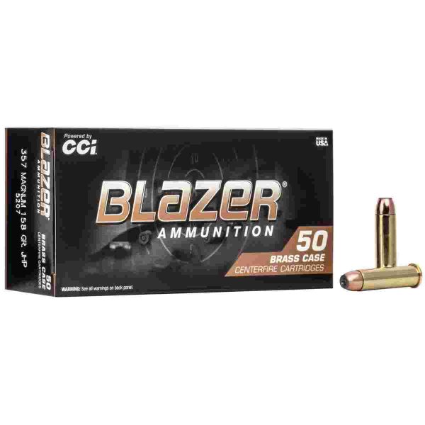 Cci blazer brass handgun ammunition. 357 mag 158 gr jhp 1150 fps 50/ct