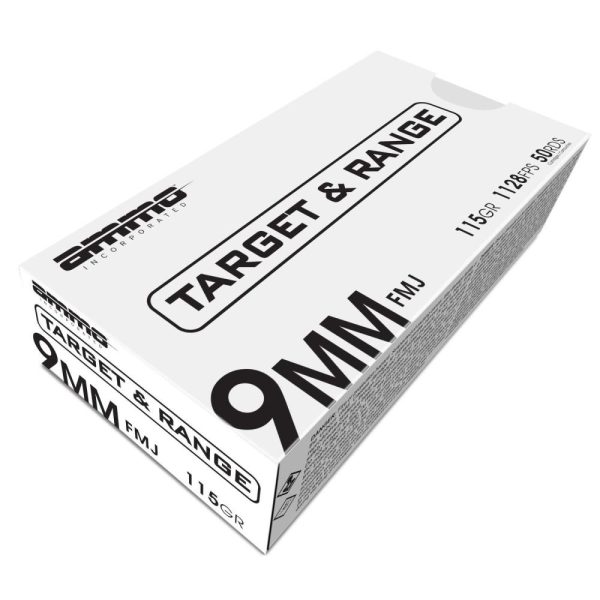 Ammo inc. Target and range handgun ammunition 9mm luger 115 gr fmj 1128 fps 50/ct