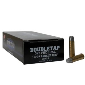 Double tap hardcast solid handgun ammunition. 327 fed mag 120gr wfngc 1250 fps 20/ct