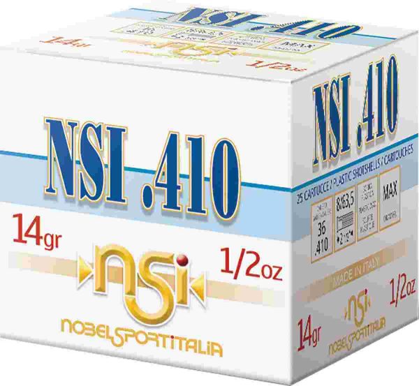 Noble nsi. 410 shotshell. 410 ga 2-1/2" 1/2 oz. 1240 fps #8 25/ct