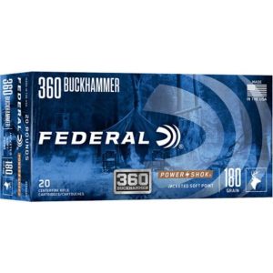 Federal power-shok rifle ammunition. 360 buckhammer 180gr jsp 2374 fps 20/ct