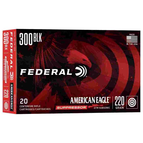 Federal american eagle rifle ammunition. 300 aac blackout 220 gr otm 1000 fps 20/box