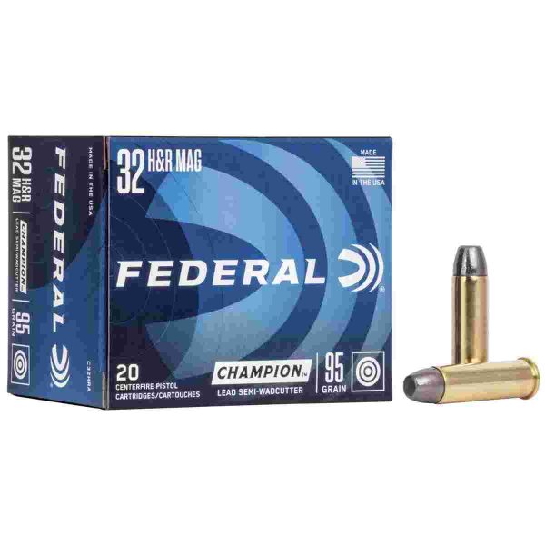 Federal champion handgun ammunition. 32 h&r mag 95 gr lswc 1020 fps 20/box