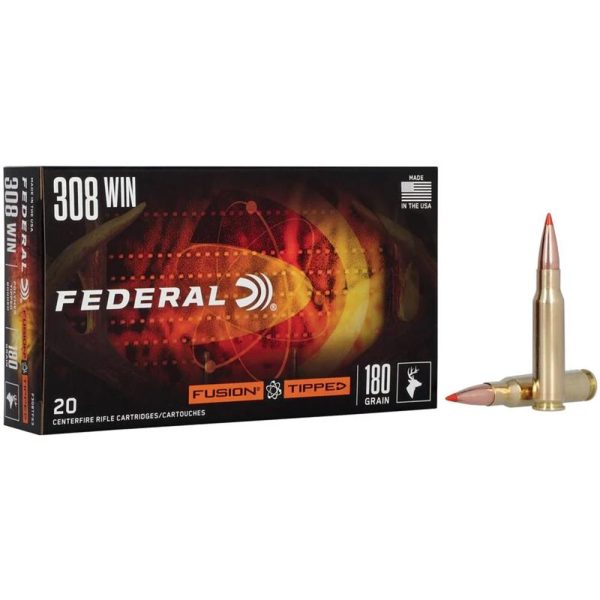Federal fusion tipped rifle ammunition 308 win 180gr pt 2600 fps 20/ct