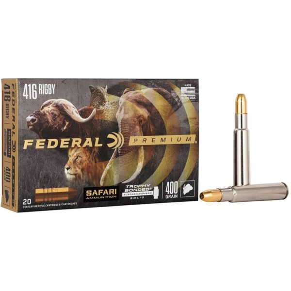 Federal premium cape-shok rifle ammunition. 416 rigby 400 gr tbss 2370 fps - 20/ct