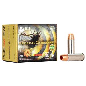 Federal premium vital-shok handgun ammunition. 454 casull 250 gr bxp 1530 fps 20/box