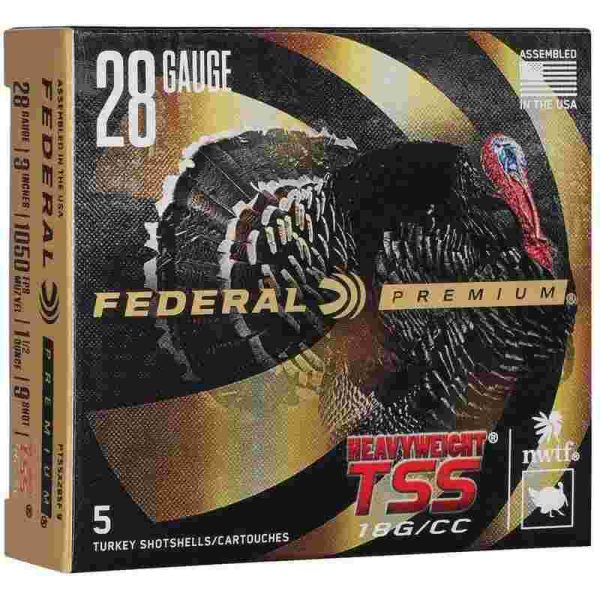 Federal premium turkey heavyweight tss shotshell 28ga 3" 1-1/2oz 1050 fps #9 5/ct