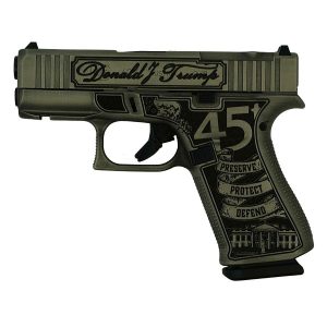 Glock 43x mos custom "trump 2024 crushed silver distressed" subcompact handgun 9mm luger 10rd magazines (2) 3. 41" barrel black 5. 5lb trigger front rail austria