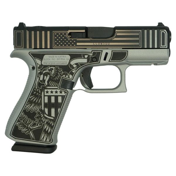 Glock 43x mos trump "take america back" satin aluminum handgun 9mm luger 10rd magazines(2) 3. 4" barrel accessory rail usa made