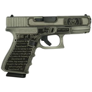 Glock 19 gen 3 custom "trump 2024" compact handgun 9mm luger 15rd magazines (2) 4. 02" barrel crushed silver distressed black usa