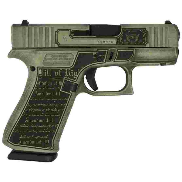 Glock 43x "trump 24" crushed silver distressed handgun 9mm luger 10rd magazines(2) 3. 4" barrel  accessory rail usa made