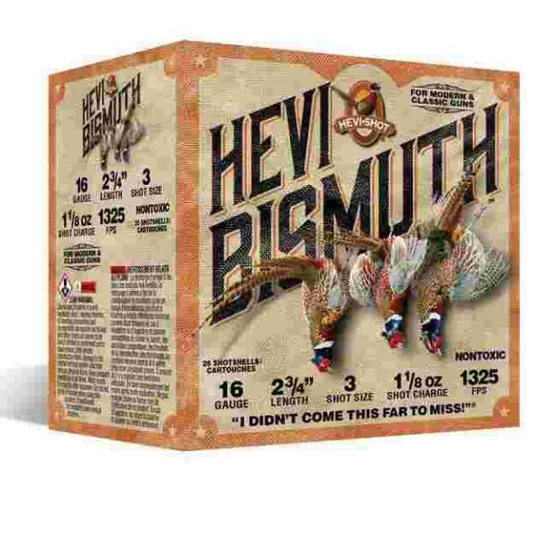 Hevi-shot hevi-bismuth upland shotshells 16ga 2-3/4" 1-1/4oz 1325 fps #5 25/ct