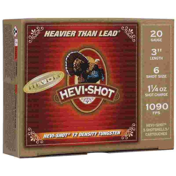 Hevi-shot hevi-13 turkey shotshells 20ga 3" 1-1/4oz 1090 fps #6 5/ct