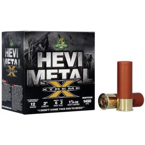 Hevi-shot hevi-metal xtreme shotshell 12ga 3" 1-1/4oz 1450 fps #3 steel & #6 tungsten 25/ct