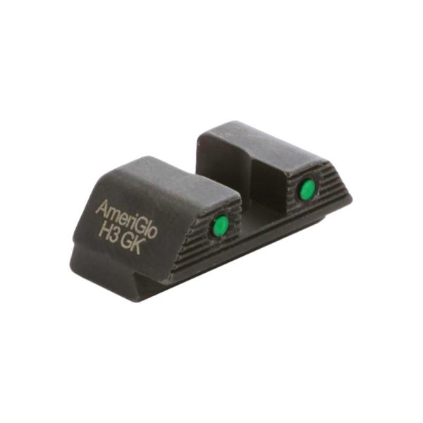 Ameriglo green tritium 2-dot black outlines rear sight. 256in h. 165 sq notch glock