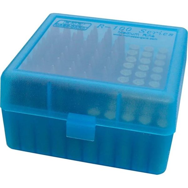 Mtm flip top ammo box for 22-250/. 243/. 308 win/. 220 swift 100 rounds clear blue