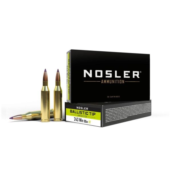 Nosler ballistic tip rifle ammunition. 243 win 90gr ballistic tip hunting ammo (20 ct. )