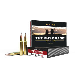 Nosler trophy grade long range ammunition. 30-06 sprg 168 ablr 2800 fps 20/ct