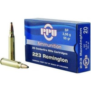 Ppu rifle ammunition. 223 rem 55 gr sp 3240 fps 20/ct