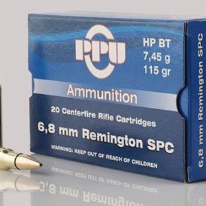 Ppu standard rifle ammunition 6. 8mm spc 115 gr hpbt 2624 fps 20/ct
