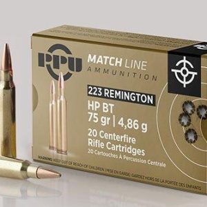 Ppu match rifle ammunition. 223 rem match 75 gr hpbt 2720 fps 20/ct