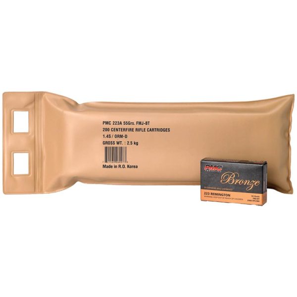 Pmc bronze battle pack rifle ammunition. 223 rem 55 gr fmj 2900 fps 200ct