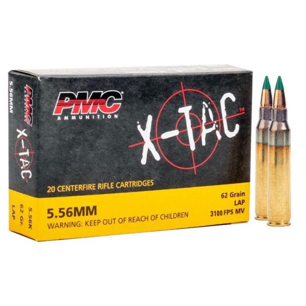 Pmc x-tac rifle ammunition 5. 56 nato 62 gr green tip 3100 fps 20/ct