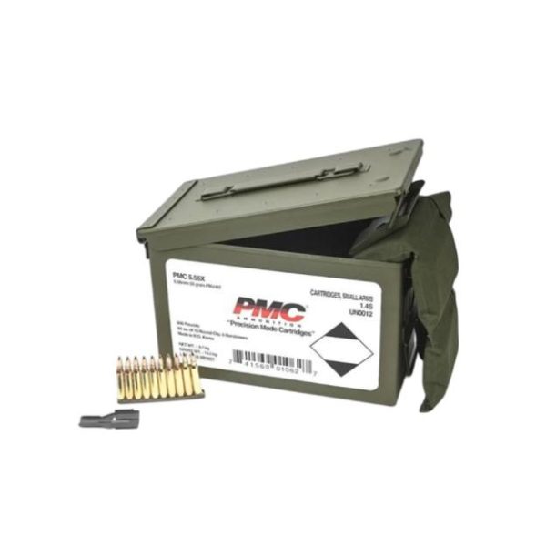 Pmc rifle ammunition 5. 56mm 55 gr fmj 3270 fps 840/ct w/bandoleer 840 metal box (2-metal boxes 1680/ct total)