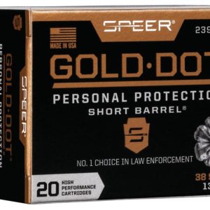 Speer gold dot short barrel handgun ammunition. 38 spl (+p) 135 gr hp 860 fps 20/ct