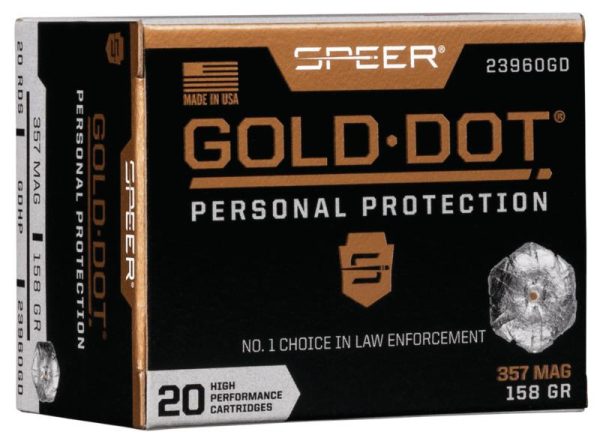 Speer gold dot handgun ammunition. 357 mag 158 gr hp 1235 fps 20/ct