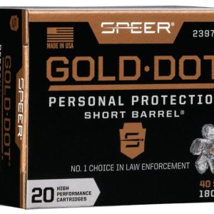 Speer gold dot short barrel handgun ammunition. 40 s&w 180 gr hp 950 fps 20/ct