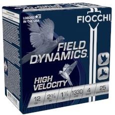 Fiocchi high velocity shotshells 12ga 2-3/4" 1 -1/4oz 1330 fps #4 25/ct