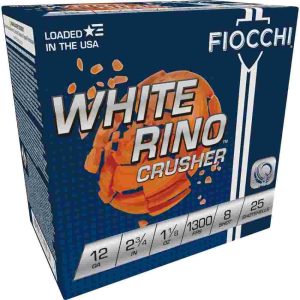 Fiocchi white rino crusher shotshells 12 ga  2-3/4" 1-1/8oz 1300 fps #8 25/ct