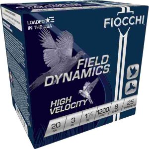 Fiocchi field dynamics shotshells 20 ga 3" 1-1/4oz 1200fps #8 25/ct