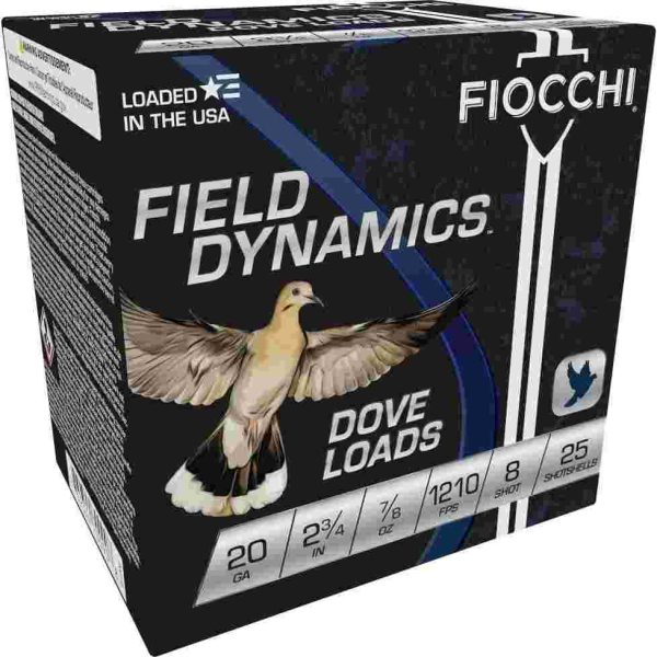 Fiocchi lead dove & quail shotshells 20ga 2-3/4 in 7/8 oz #8 1210 fps 25/ct