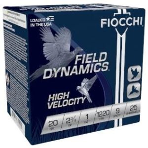 Fiocchi high velocity shotshells 20 ga 2-3/4 1oz 1220 fps #9 25/ct
