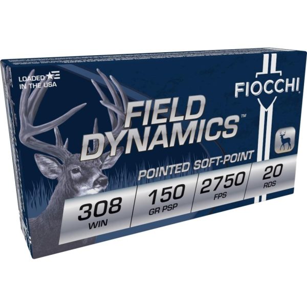 Fiocchi field dynamics rifle ammunition. 308 win 150 gr psp 2750 fps 20/ct